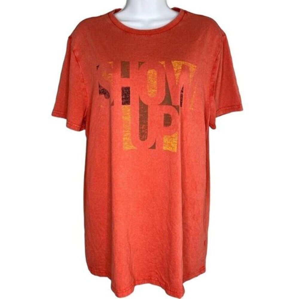 Black History Month Shirt Top Men's LARGE Orange‎ Red Show Up Graphic Crew NEW
